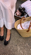 Chanel Black & White Striped Ballet Flats