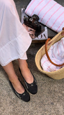 Chanel Black & White Striped Ballet Flats