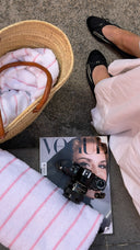 Chanel Black & White Striped Ballet Flats