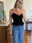 Vintage Black Velvet Corset Top -XS